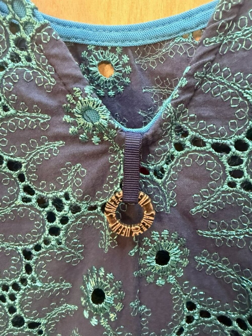Save The Queen Italy Teal & Blue Eyelet Cotton Midi Dress Belted Boho Size M - Picture 15 of 16